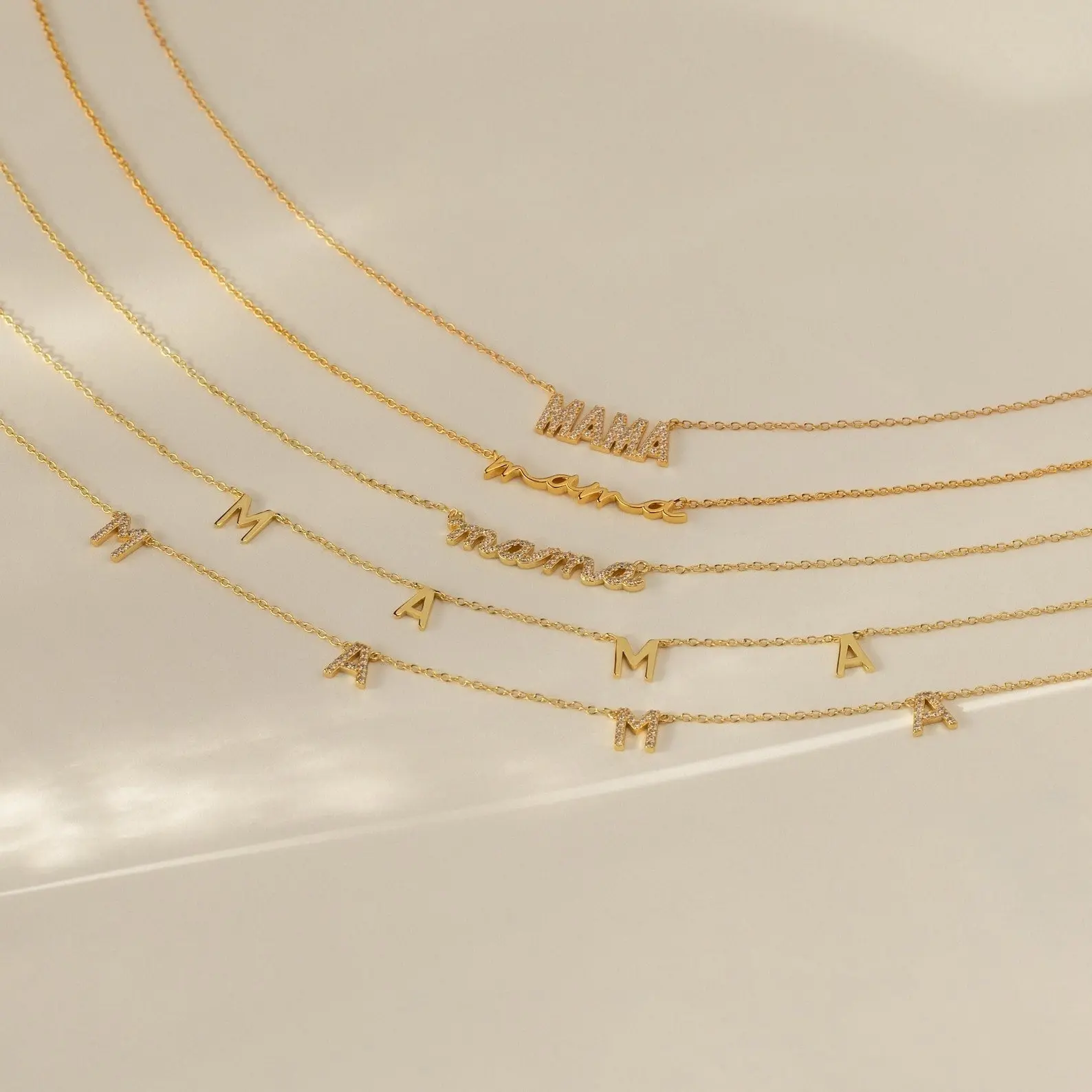 Mama Necklaces by Caitlyn Minimalist - Dainty Mom Letter Charm Necklaces in Gold & Silver - Mothers Necklace - Minimalist Jewelry - Perfect Gift for New Mom