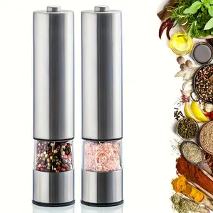 Electric Salt and Pepper Grinder Set - One-Handed Stainless Steel Spice Mill with Built-in Light