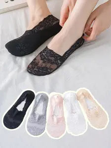 Women's 5 Pairs Ditsy Floral Print Invisible Socks, Breathable Comfortable Socks for Daily Wear, Casual Comfy Socks, Multipack Low Cut Knit Socks for Summer, Womenswear, Socks Set, Knitted Socks