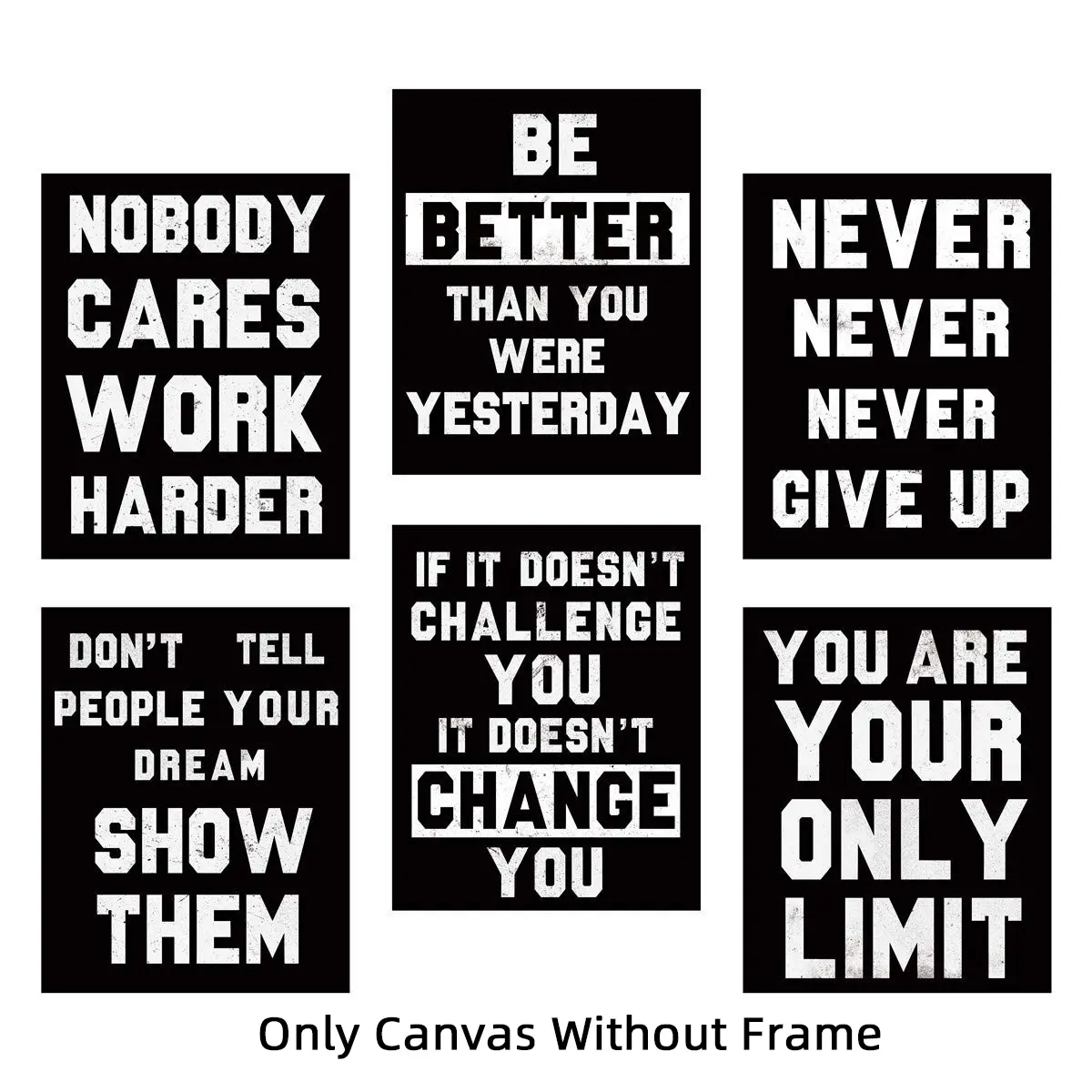 6Pcs/Set Unframed Art Print Quote Prints Inspirational Office Canvas Poster, Motivational Quotes Wall Art, Aesthetic Waterproof Canvas Wall Art, Wall Decor for Living Room, Living Room Decorations