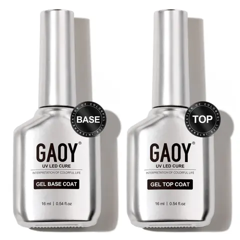 GAOY 16ml 2 Pcs Glassy Gel Top Coat and Base Coat Set Holiday Gift Pick,No Wipe Foundation Combination for UV Light Cure Nail Polish