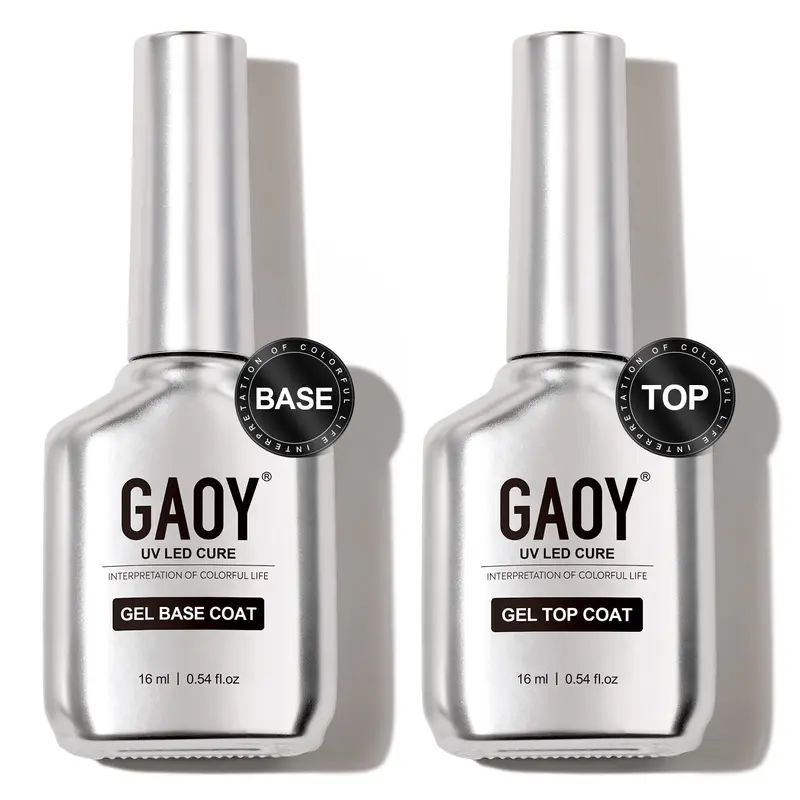 GAOY 16ml 2 Pcs Glassy Gel Top Coat and Base Coat Set Holiday Gift Pick,No Wipe Foundation Combination for UV Light Cure Nail Polish