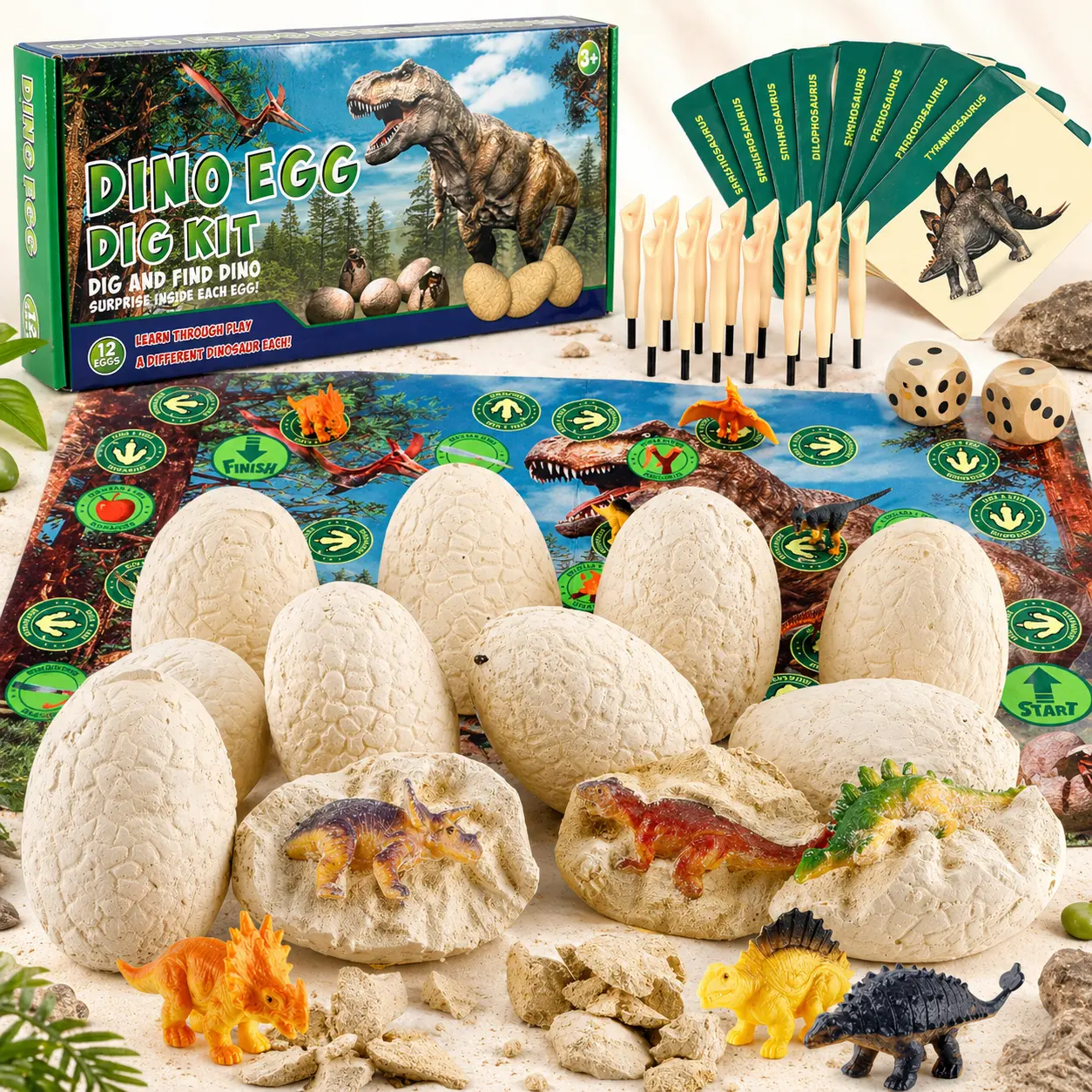 Dinosaur Eggs Dig Kit Toys for Kids 5-7 - STEM Science Toys Dino Excavation Eggs with Playmat Toys for Kids