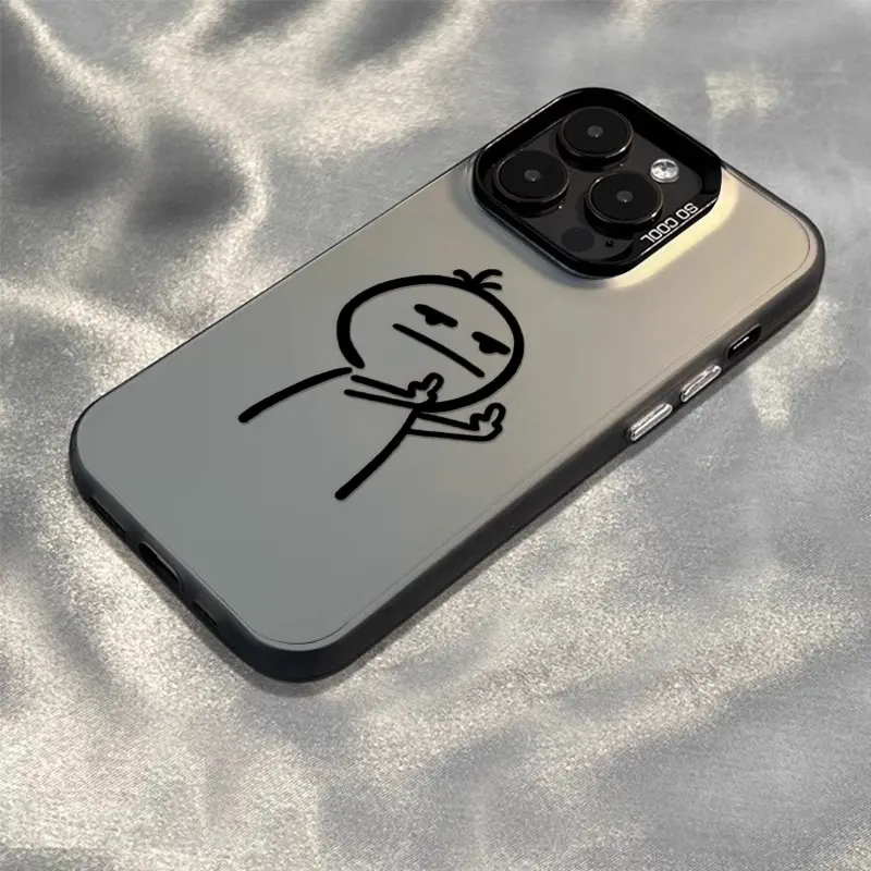 Frosted drop-proof acrylic all-inclusive color silver Funny case for iPhone 11 12 13 14 15 16 PRO MAX 14 15 16 PLUS X XR XS MAX Premium Feeling