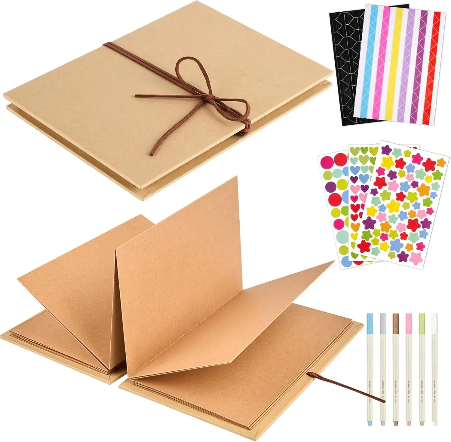 6 x 8 Inch Small Scrapbook Album with Brown Pages, Stretchable Folding Photo Album with DIY Accessories Kit, Hardcover Memory Book Accordion Adventure Scrapbook