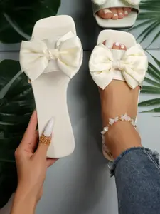Flat Square Toe Slippers, PU Material, Casual Party Style, Medium Width, PVC Sole, Perfect for Daily Wear and Gatherings