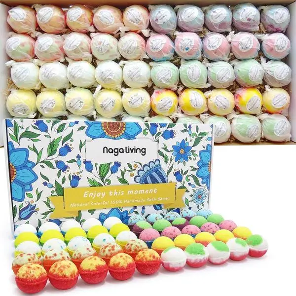 Bath Bombs Gift Set, 50 Handmade Bulk Bath Bombs for Kids, Women, Men, Wonderful Fizz Effect Bath Gift for Valentine's Day, Christmas & Any Anniversaries backtoschool