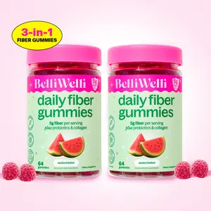 BelliWelli 3-in-1 Fiber Gummies Twin Pack - 5g Fiber per Serving with Probiotics & Collagen for Digestion Regularity & Constipation Support Daily Dietary Supplement Colagen