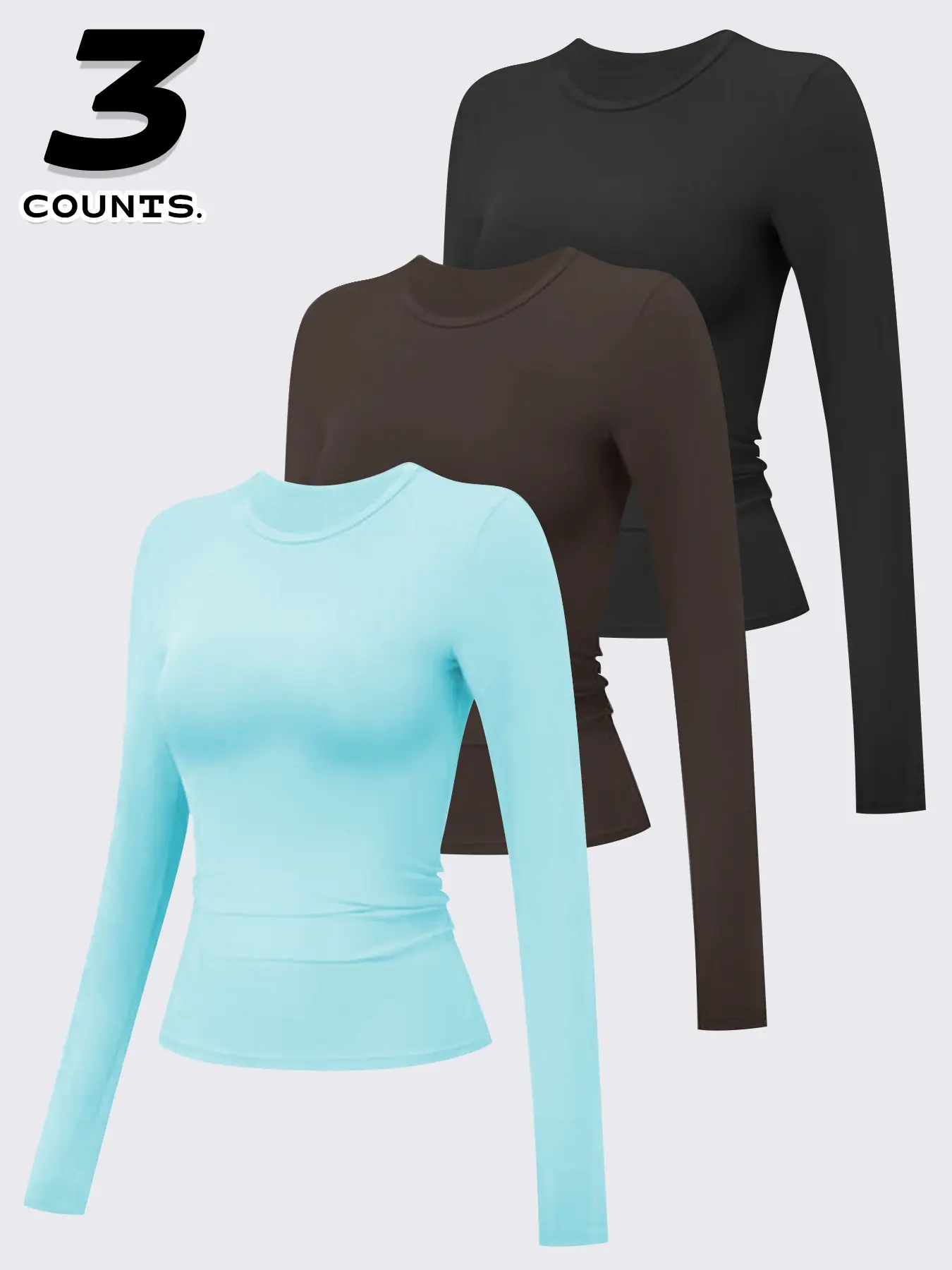 3 Pcs Sporty Long Sleeve Shirts, High Elasticity Waist Slimming Quick-Dry Breathable Fabric, Ideal for Running Gym Travel Home Wear, Breathable Workout Tops