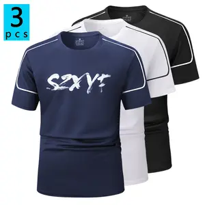 Pack of 1/2/3; new men’s casual athletic short-sleeve summer T-shirt; lightweight running T-shirt for men; casual crew-neck men’s short-sleeve T-shirt; suitable for gym training, outdoor hiking, everyday wear, and fitness; ideal as a holiday gift.