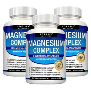 3 Bottles of Nutrition Magnesium Complex 7 Elemental Sources Men Women Bone Muscle Sleep Immune Support Nature Decent Fitness Dietary Supplement Malate Taurate Chelated for Easy Absorption for Bones Muscle Recovery Energy 1000mg 90 Capsules