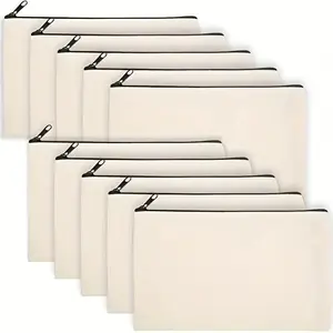 Blank Canvas Zipper Pouch, 10pcs/set Bulk Makeup Organizer Pouch, Makeup Bag, Pencil Case Storage for Cosmetic & DIY Crafts, Office Stationery & Supplies