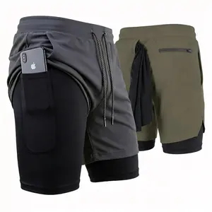 Men’s 2 in 1 Running Shorts Towel Loop  Shorts Dual Layered Sports Running Shorts with Pockets Comfortable Quick Dry Workout Shorts for Gym Outdoor Fitness Dual Layered Available