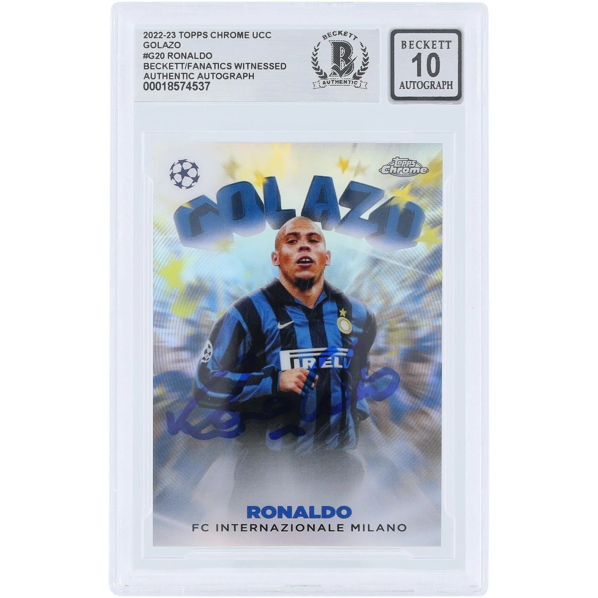 Ronaldo FC Internazionale Autographed 2022-23 Topps Chrome UEFA Golazo #G-20 Beckett Fanatics Witnessed Authenticated Auto 10 Card - Fanatics Authentic Certified