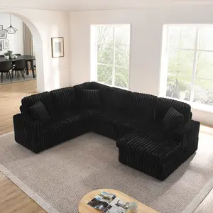 Niccae Corduroy U-Shaped Sectional Sofa - Chaise Lounge Sofa, 6-Seat Pull-Out Guest Bed, Foam Cushions, Storage, Modern Minimalist Indoor Furniture for Living Room Apartments, Corduroy Sectional Sofa