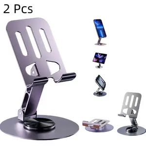 2 Pcs Newest 360° Rotatable Dual Folding Cell Phone Stand for Desk, Fully Adjustable Foldable Desktop Phone Holder Cradle Dock Compatible with Phone 15 14 13 12 11 Pro Xs Xs Max Xr X 8, All Phones