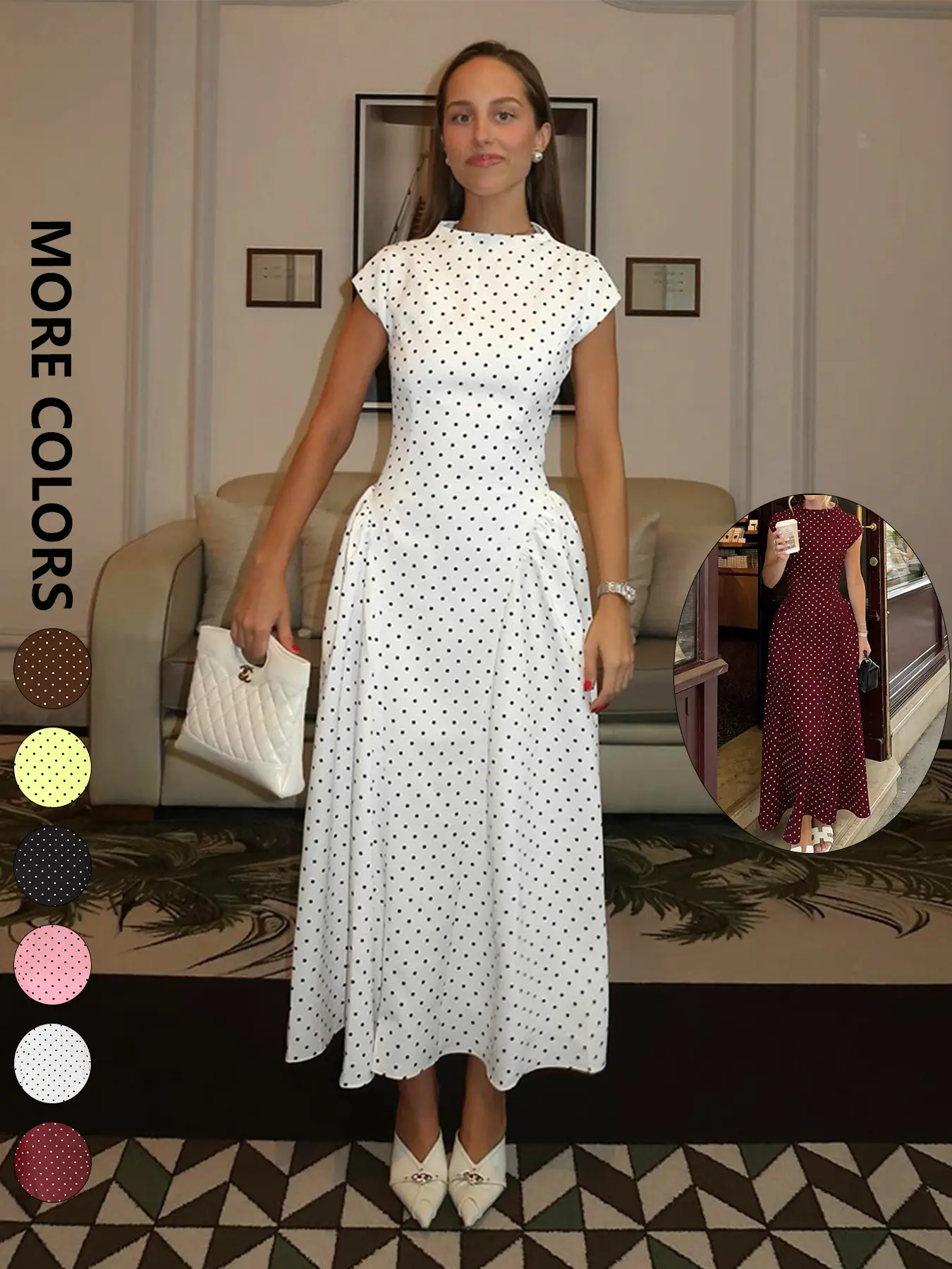 jorjana polka maxi dress brown white Marguerite Halter Maxi Dress | White Polka Dot | Womens main image 0