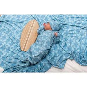 BAMBOO KNOTTED GOWN- Waves, Soft Bamboo Newborn Baby Knot Gown