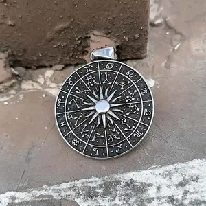 GTHIC Sun Sigil 12 Zodiac Stainless Steel Pendant for Men Women Occultisme Jewelry Fashion Accessory