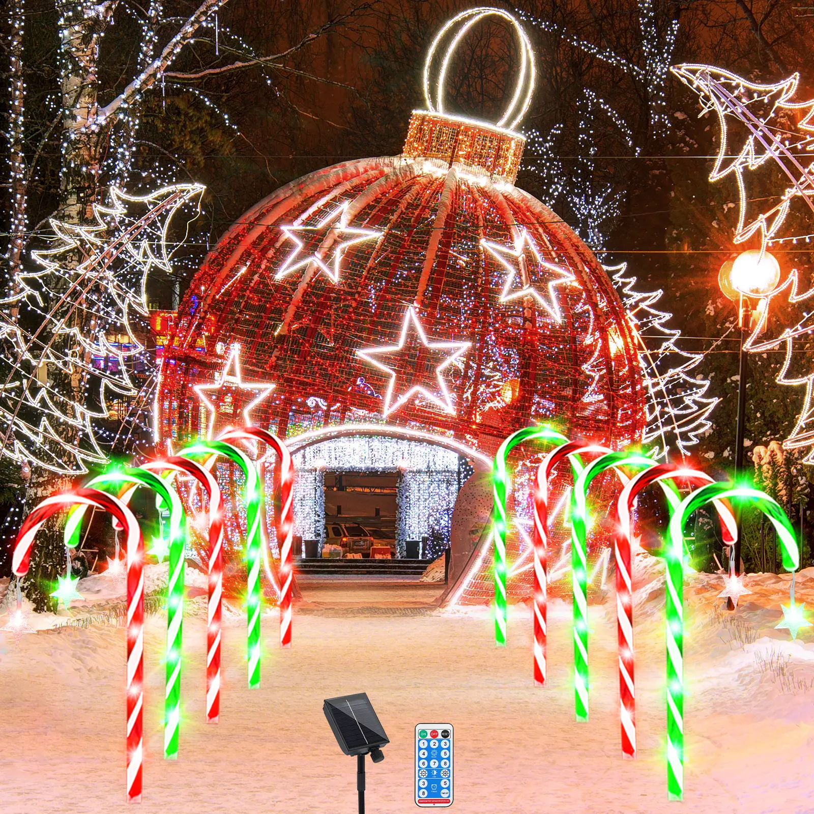 10 Pack Solar Christmas Two-Tone Candy Cane Pathway Lights, IP65 Waterproof, Dual-Use Holiday Decor for Yard Ground & Indoor Hanging