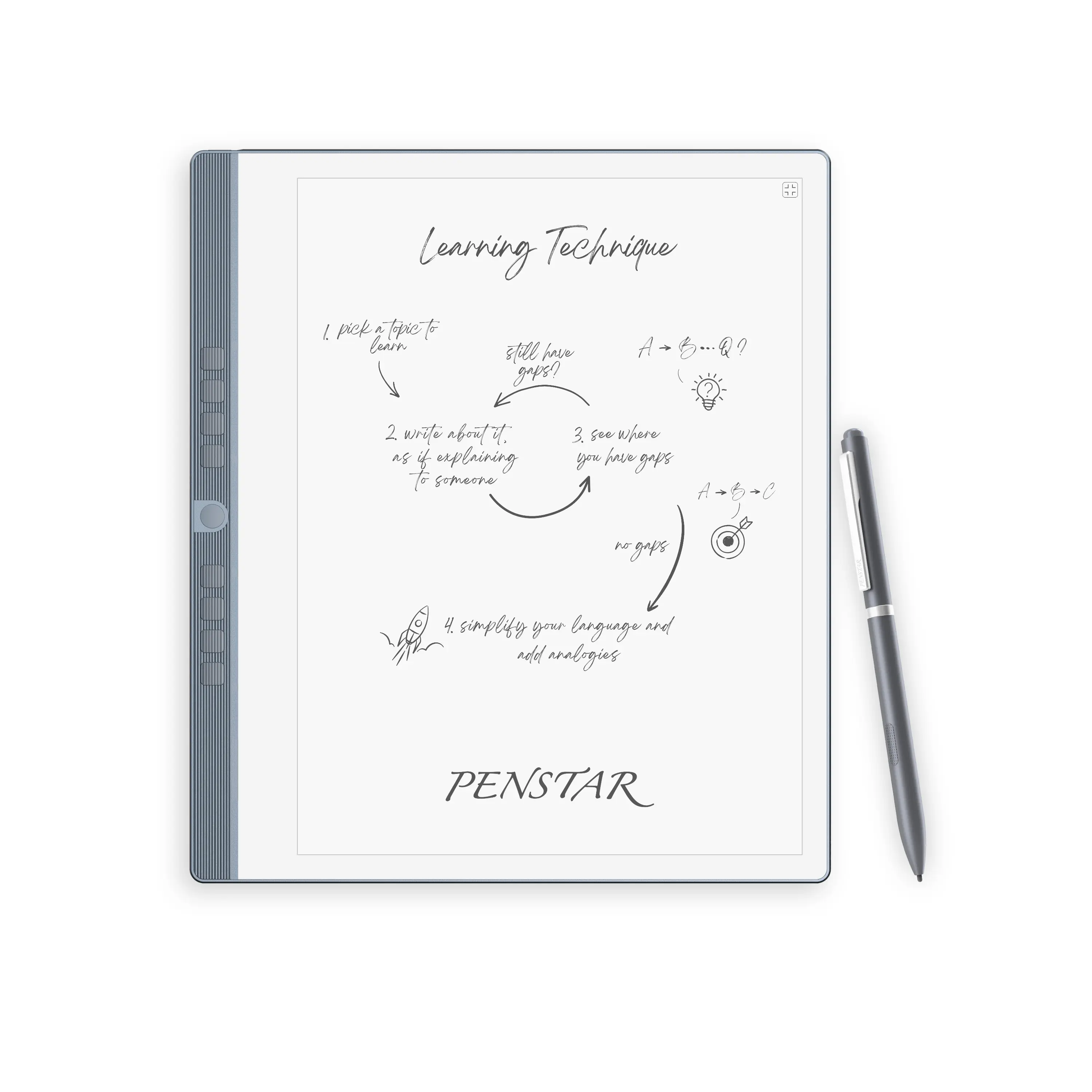 Penstar eNote 2 Electronic E-Ink Writing Tablet - 10.3” 300 PPI Pen-Only Screen, Whitest Paper Digital Notebook for Business, Magnetic Folio Cover, 2 B5 Styluses, USB Cable, 2560x1440 Resolution Tech Gadget for Therapists, Lawyers, Academics