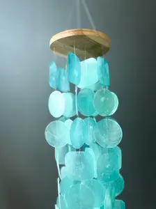 Hanging Turquoise Capiz Shell Wind Chime for Indoors or Outdoor Home Decor Decoration Ornaments Hangable