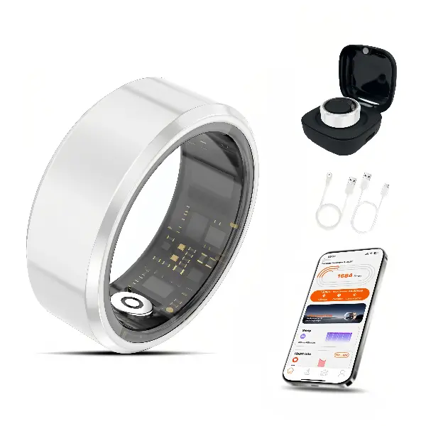 Casatelier Women's White Ceramic Smart Ring Device - Chargeable Wireless Bluetooth Wearable, Accurate SpO2 Tracking, Heart Rate Monitoring, Sleep Tracking, Long Battery Life, IP68 Waterproof, Android-Compatible, Ideal Couple Gift for Outdoor Use, Couples,
