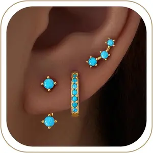 Pairs Dainty Small th of July Earrings for Women Trendy, Birthstone Stud Huggie Hoop Jacket Stack for Cartilage Helix, Gold Plated Hypoallergenic Cute Women Fashion Accessories Western Jewelry Gifts