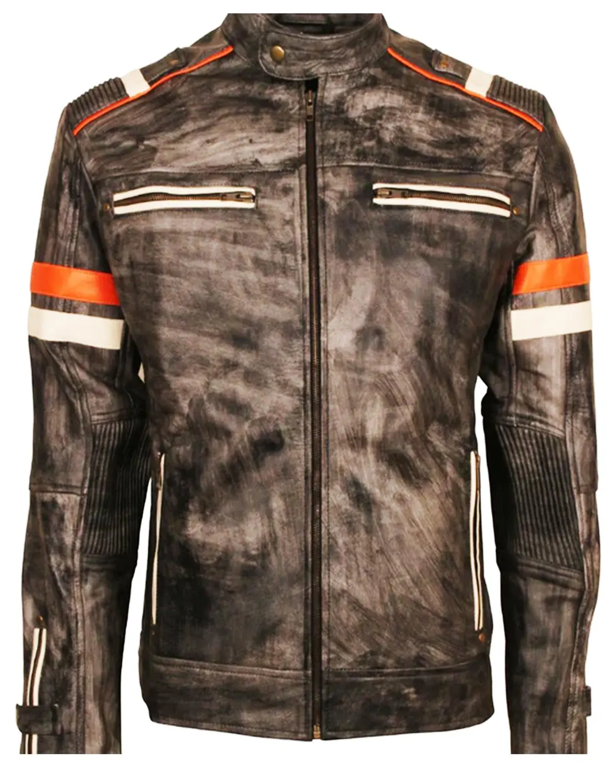 MotorCycleJackets Men's Cafe Racer & Slim Fit Distressed Brown Leather Jacket