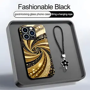 Luxury Liquid Gold Swirl Glitter Fluid Art Aesthetic Phone Case with Lanyard for iPhone 17/16/15/14/13 Pro Max and Samsung Galaxy S25 Ultra—975