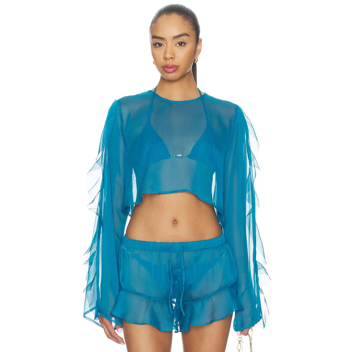Shani Shemer Thoma Cropped Shirt in Blue Teal