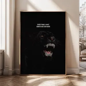 Sale, Black Panther Wall Art Print, Luxury Animal Art Poster, Motivational Quote Wall Decor, Modern Dark Aesthetic Artwork