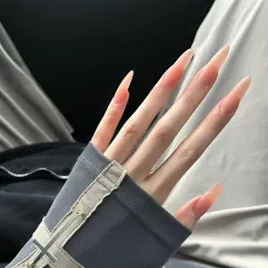 Long Almond Fake Nail with Jelly Glue & Nail File, 30pcs Press on Nails for Women & Girls DIY Nail Art, Elegant Stick on Nails Kit, Nail Glue Included