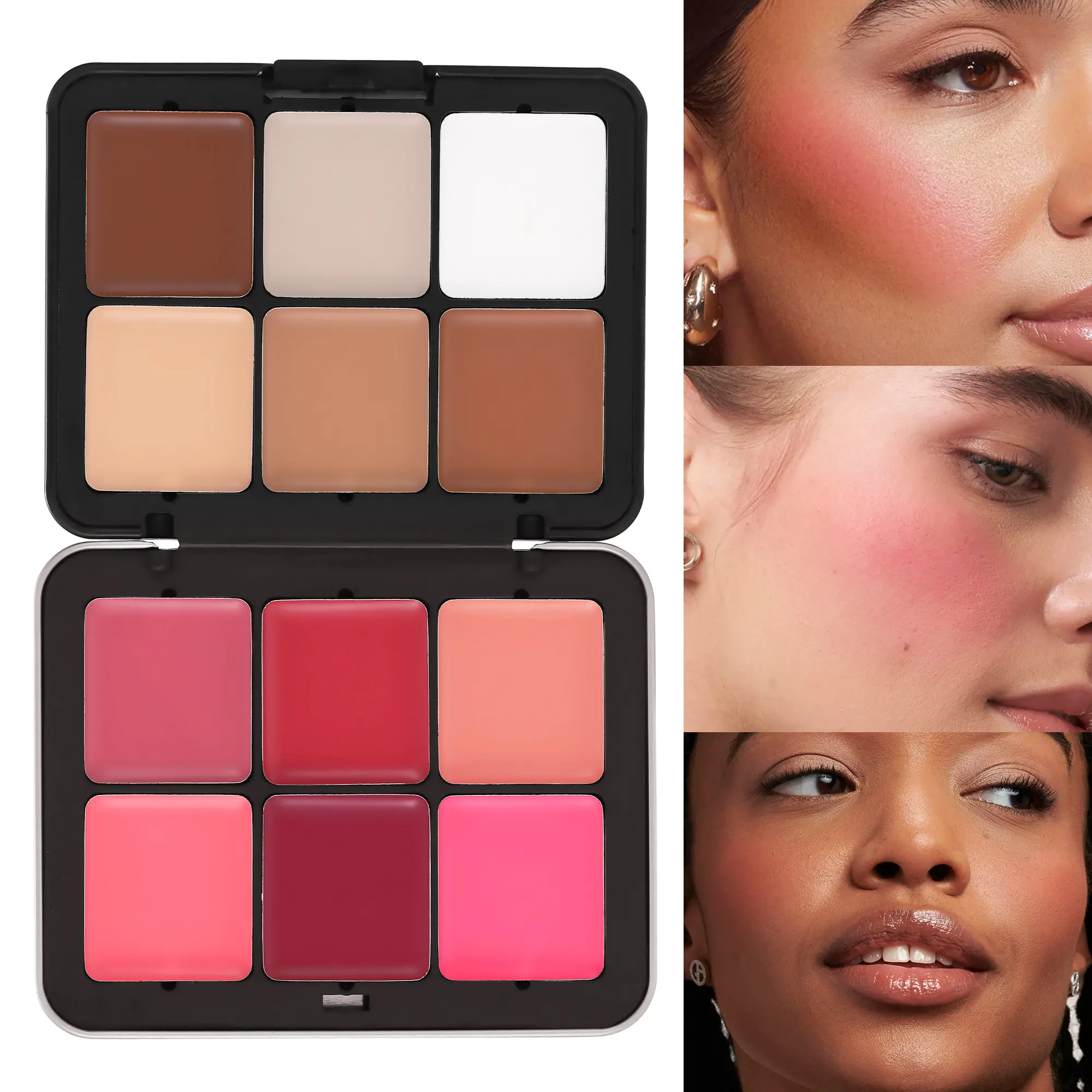 12-Color Blush Palette in Iron Box, Multi-Use Concealer, Highlighter and Contouring Kit, Matte Blush Balm Everyday Versatile Makeup Set for Women