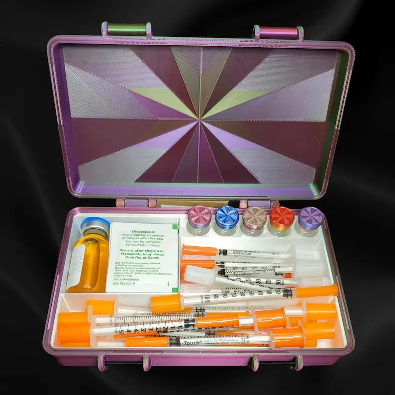 Syringe Storage Box | 3D Printed Peptide & Insulin Organizer | Holds Syringes Vials & Wipes | Travel Case | Custom Colors