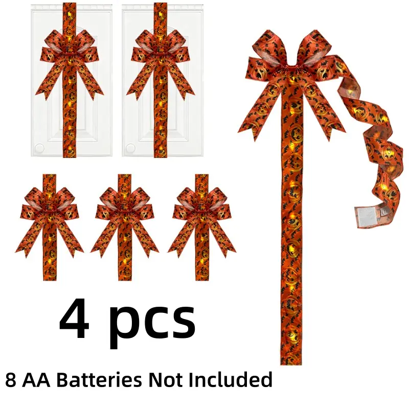 【Back to School】Holiday Halloween Cabinet Door Fringe Lime Red Large Bow Wreath With LED Lights 79 x 2.4 Inches Polyester Fiber, Requires 8 AA Batteries (Batteries Not Included) Festive Home Decoration-MM1