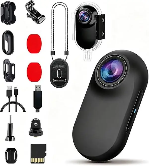Hands-Free Magnetic Mini Thumb Camera 1080P HD, Wearable POV Action Camera, Vlogging Camera with 10M Waterproof Shell, All Mount Accessories & Preloaded 16GB Micro SD Card, Compact Mini Cam for Motorcycle Travel Outdoor Sports