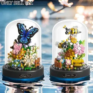 Flower Bouquet Butterfly Bee Design Flower Bricks Building Blocks Toy (1 Box), Creative DIY Assembling Toy, Educational Fun Toy, Gift