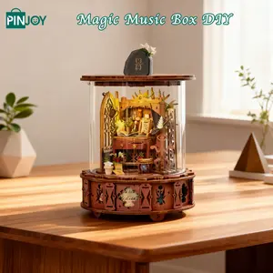 Magic Music Box DIY Model Kit, Wooden Desktop Rotating Decoration Ornaments 3D Puzzle, Fun Educational Craft Project for Adults and Teens, Best Christmas Gift Choice