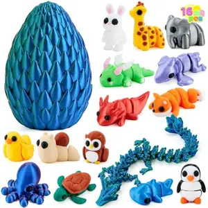 15 Pcs Mini 3D Printed Animals and 3D Printed Dragon Egg with Dragon Inside, Articulated Toys, Basket Stuffers, Easter Egg Hunt, Classroom Games Supplies, Party Favors for Boys & Girls