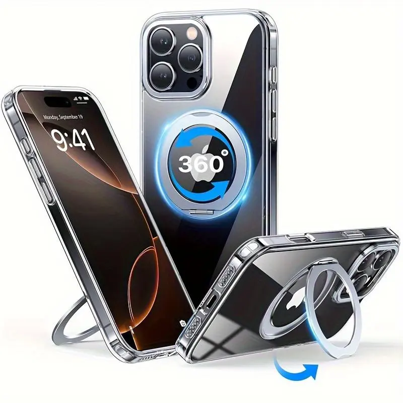 Magnetic Kickstand Phone Case Compatible with iPhone 17 Pro and iPhone 16Promax 15pro 14 13 Pro Max, with 360° Rotating Stand Holder, Magnetic Adsorption and Shockproof Protectio,Rotatable kickstand with a crisp click-clack soundn