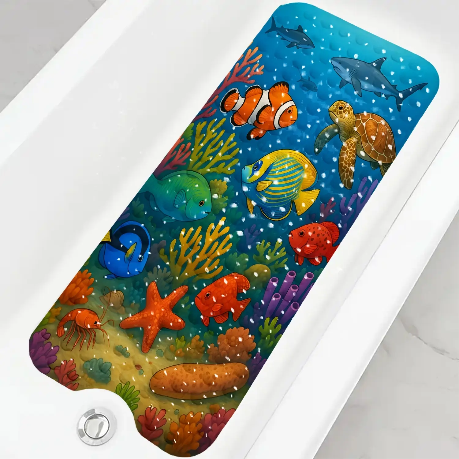 Marine life, coral, and fish themed bath mats, Non Slip Rug, suitable for bathtubs, laundry rooms, bedrooms, kitchens, and home décor, Bathroom Decorative Mat