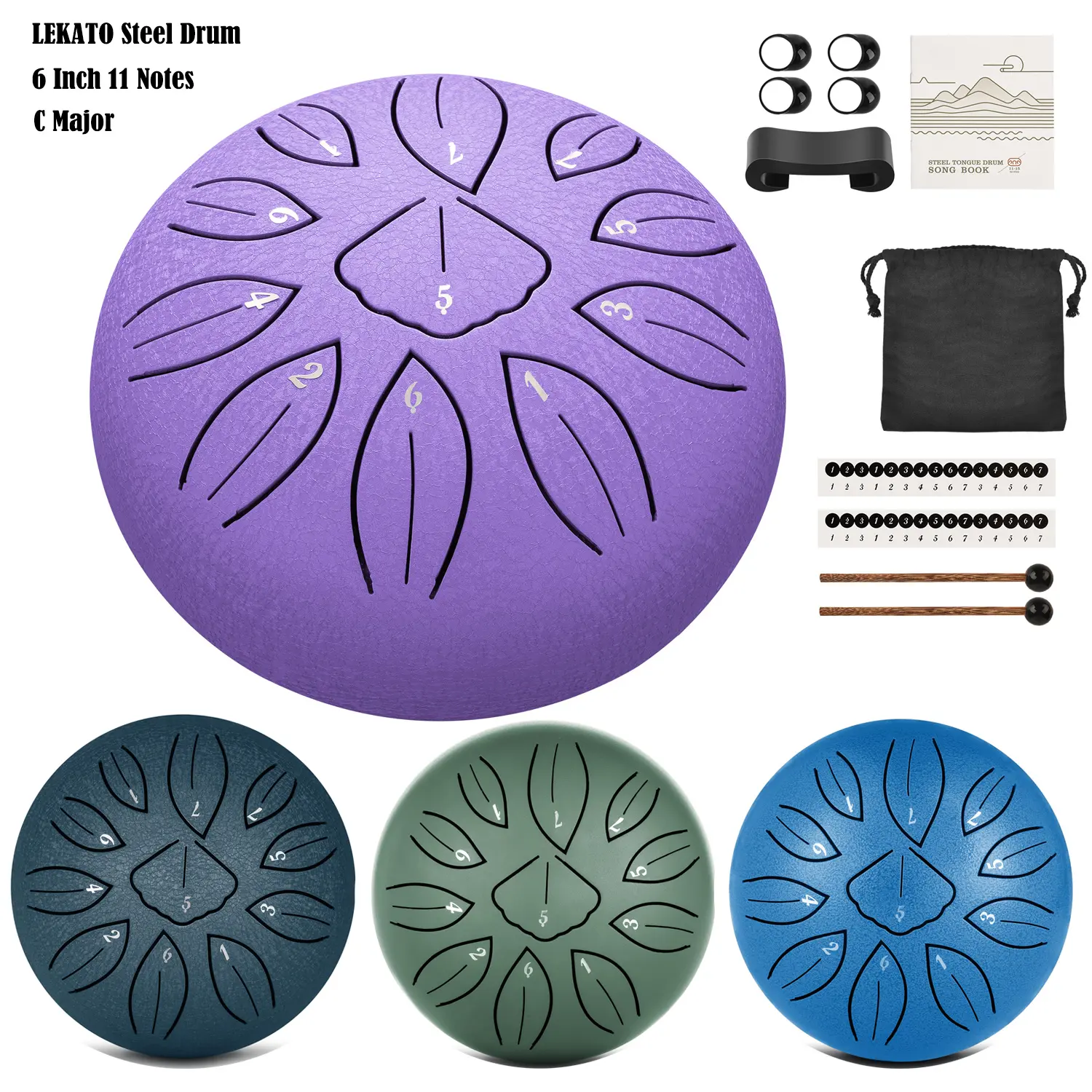 LEKATO Steel Tongue Drum 6 Inch 11 Notes Steel Alloy Drum C Key Beginner Zen Drum Percussion for Meditation Yoga Musical Education Gift Valentine's Day gift