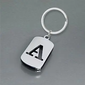 New military-style hollowed-out English alphabet stainless steel keychain personalized keyring car pendant