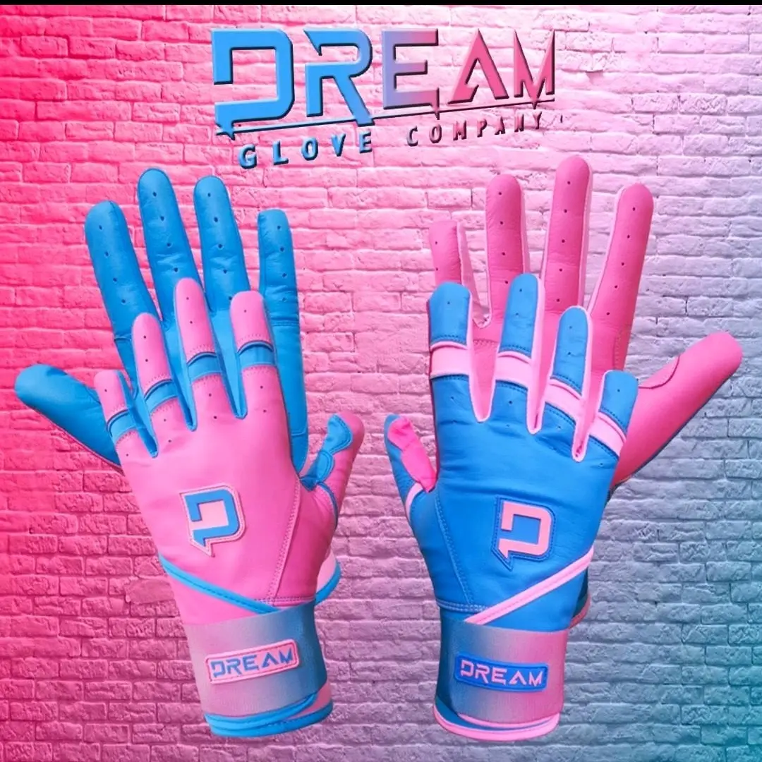 Dream Dual Strap Pink/Baby Blue Batting Gloves Baseball Mitt