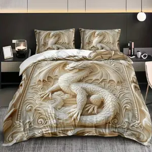 3pcs Dragon Totem Bedding Set (1 Fitted Sheet + 2 Pillowcases), High Definition Print, Home Dormitory Use, No Pillows Included