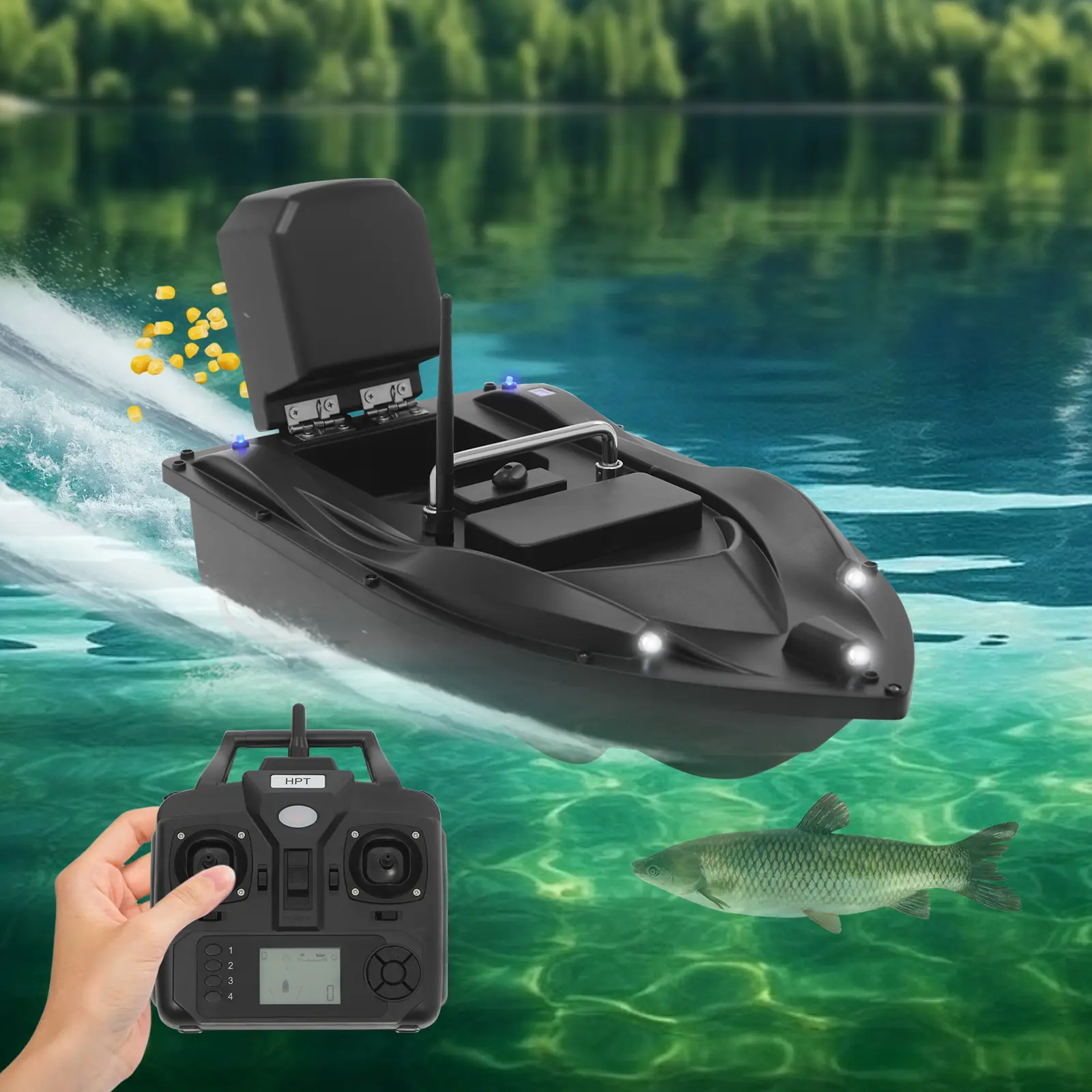 CNCEST Unisex Durable ABS Plastic Streamlined Remote Control Boat for Fishing, 1968ft GPS Nav., Accurate Navigation, 5200mAh Li-Ion Battery, 4.4lb Capacity, LED Screen, Carrying Bag, Night Vision, for Lakes & Water Reservoirs, Rc Speed Boat