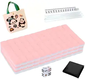 Mini Mahjong Set  Waterproof Chinese Majiang 144 Melamine Tiles 0.94"(24MM) with Portable Travel Handbag ,Suitable for party multiplayer games, puzzle combination games and family gatherings.