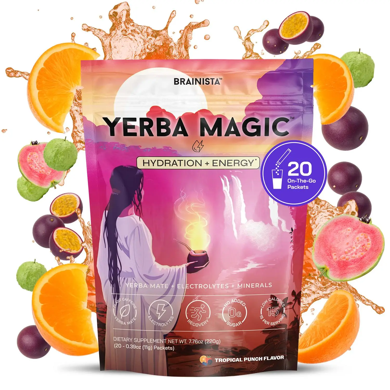 Yerba Hydration – Hydration & Energy Drink Mix with Natural Caffeine & Electrolytes, Daily Wellness, 20 Sticks (Tropical Punch/ Juicy Watermelon)