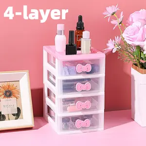 7.1*5.5*9 inch Contemporary 4-Tier Small Plastic Storage Organizer with Sliding Drawers, Multipurpose Tabletop Rectangle Jewelry Box with Ample Space, No Electricity Needed, Jewelry Boxes Pink